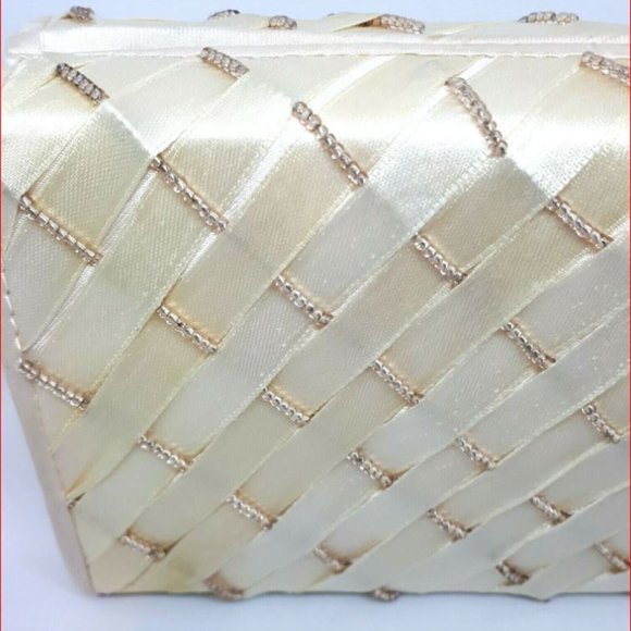 Vintage 1960s Roberto Vianni Designer Purse Gold Satin Ribbon Weave and Beads - Picture 6 of 12
